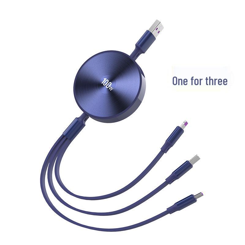 3-in-1 100W Fast Charging Cable, Compatible with Apple and Huawei, 6A Single Pull Design