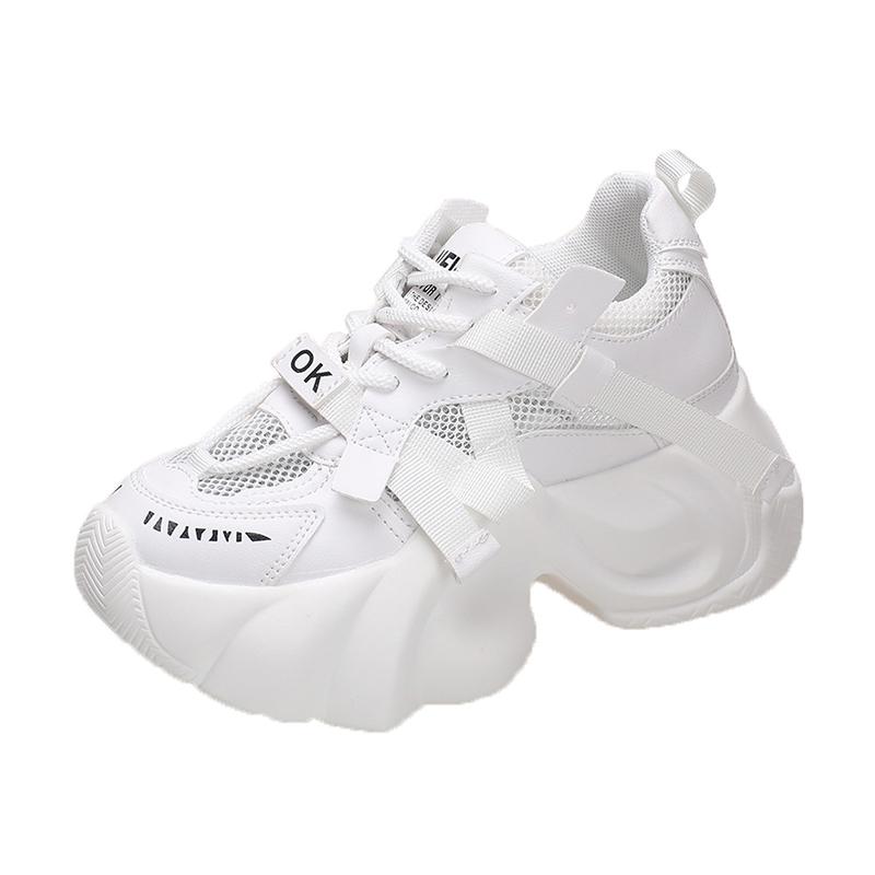 

New Fashion Summer Women s Platform Sneakers Thick Bottom Breathable Mesh Casual Shoes 7.5CM High Heel Sports Dad Shoes Woman 34 белый