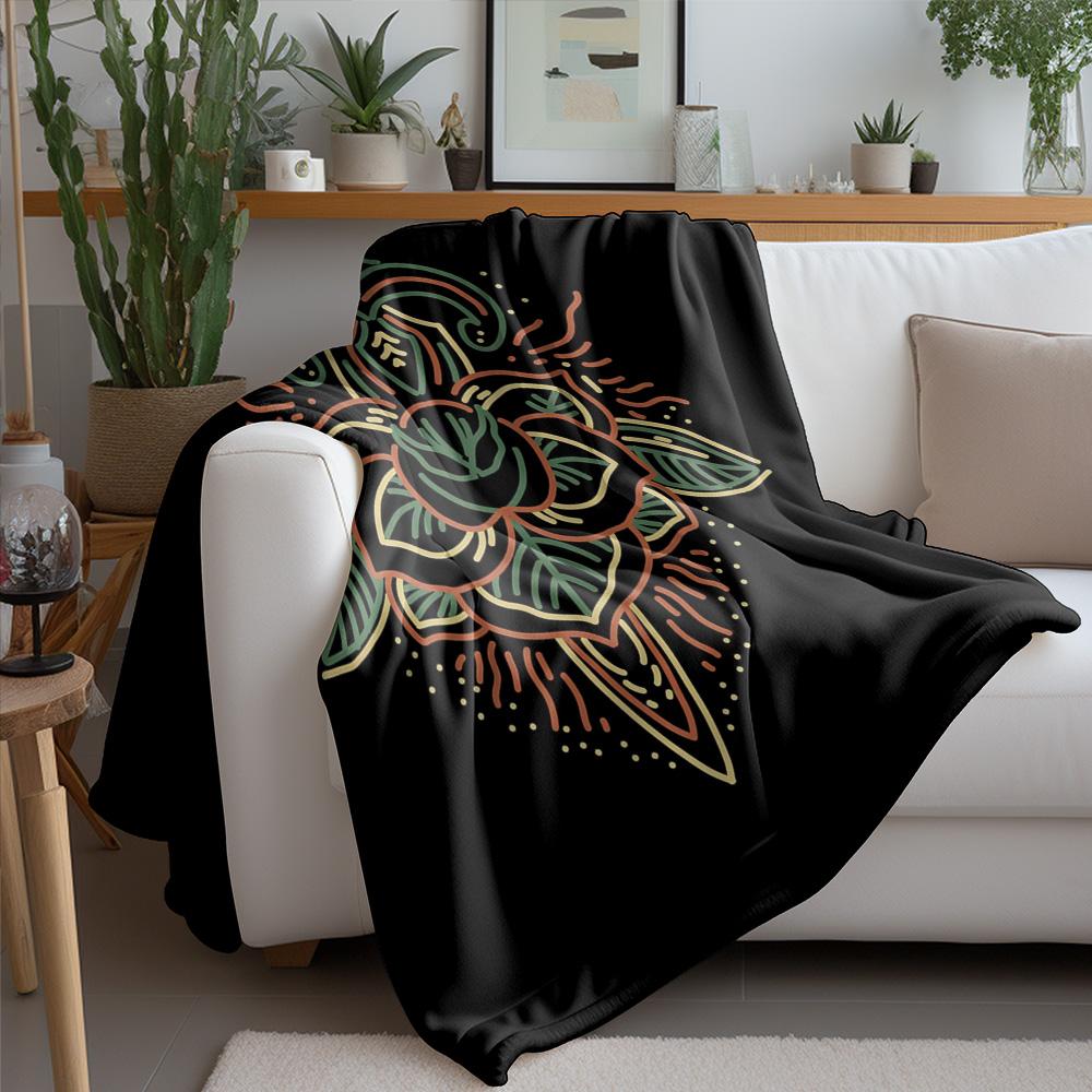 Tribal Geometric Skull Blanket - Vintage Inspired Tattoo Graphic Throw Blanket for Men Women Sofa Decor Gift