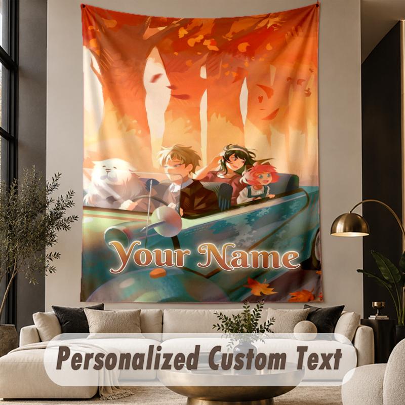 Custom Text Printed Tapestry Spy × Family Pattern Large Wall Hanging Indoor Room Decor