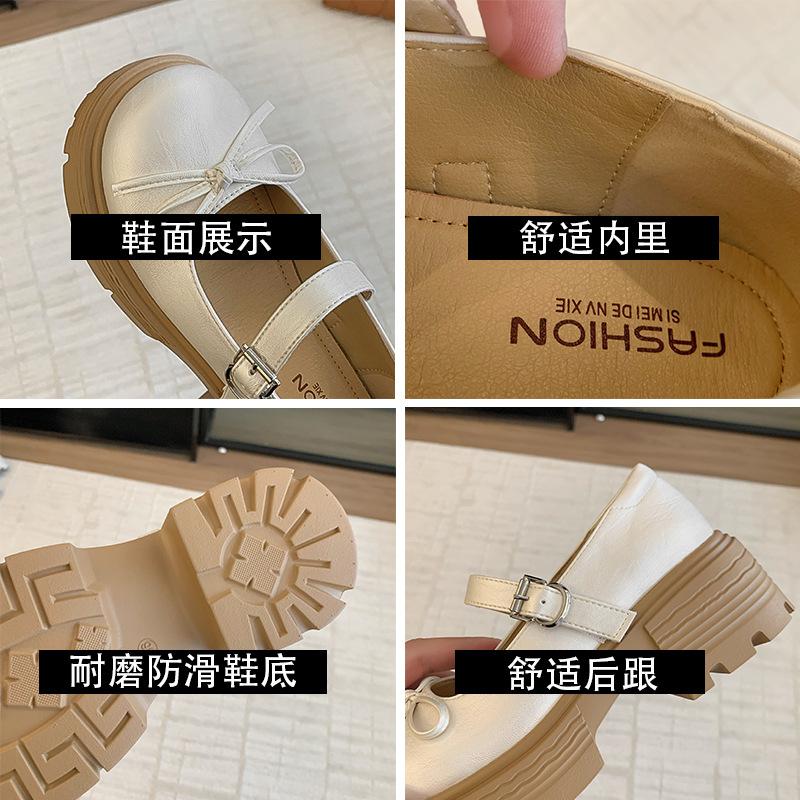 French bow Mary Jane single shoes women's 2025 summer and autumn new models with skirts, muffins, thick soles, big head and small leather shoes