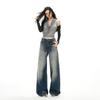 Women's Mid Rise Wide Leg Jeans Loose Denim Pants Vintage Washed Non-Stretch Casual Trousers For Streetwear Daily Wear