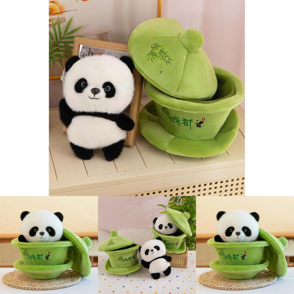 Adorable Creative Plush Panda Toy Featuring Unique Tea Cup Design 25cm Height