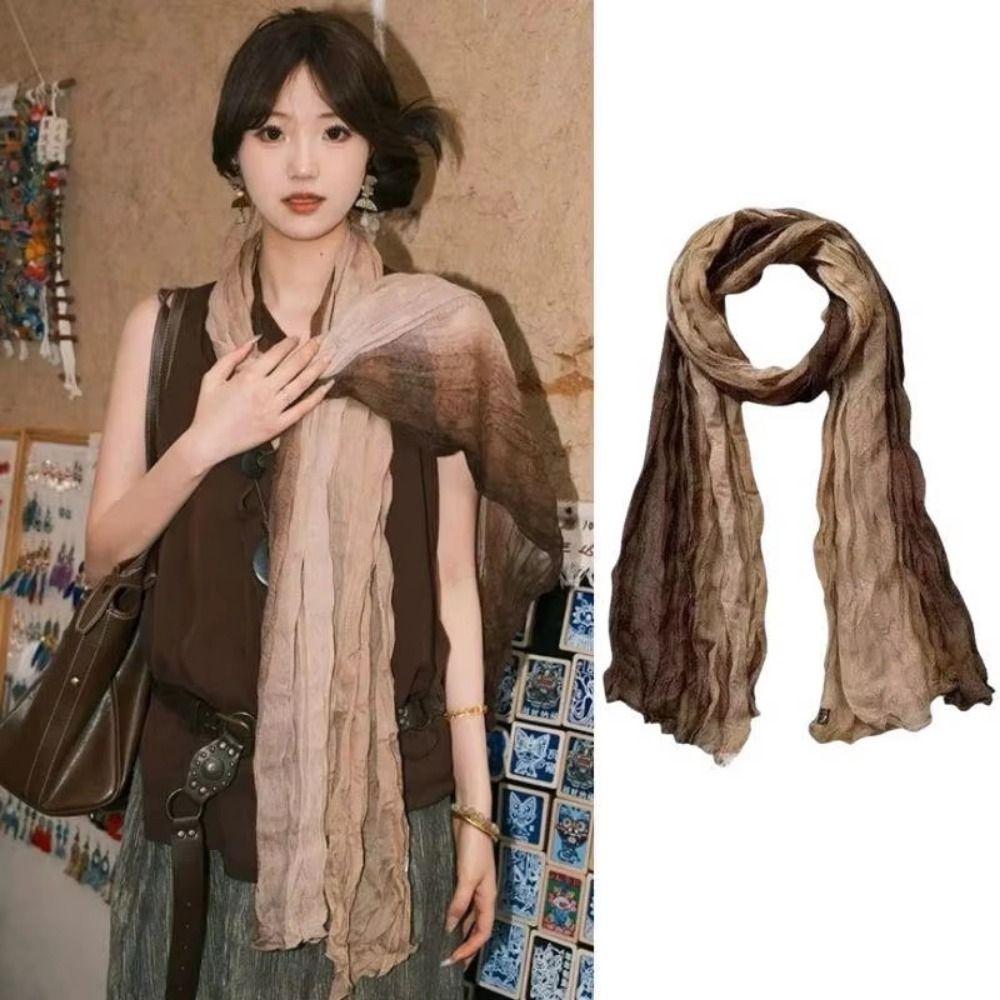 Bohemian Women's Long Pleated Shawl Warm Bandana Shawl Wraps Long Hijab Scarf Autumn Winter