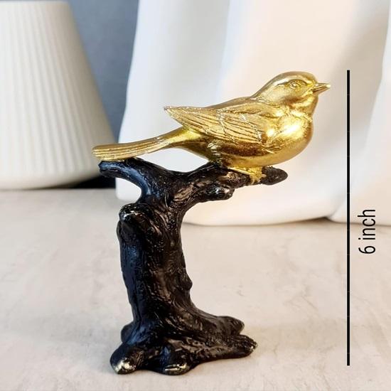 1 PC Golden Sparrows Bird Sitting On Tree Idol Statue, Home Decor Bird Design Figurines for Room Gifting Items, Bedroom, Office Desk, Living Room