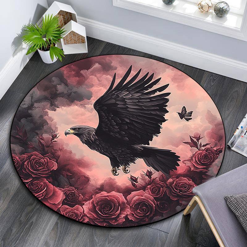 Raven Round Area Rug,Carpet Rug for Living Room Bedroom Sofa Playroom Decor,Non-slip Floor Mat