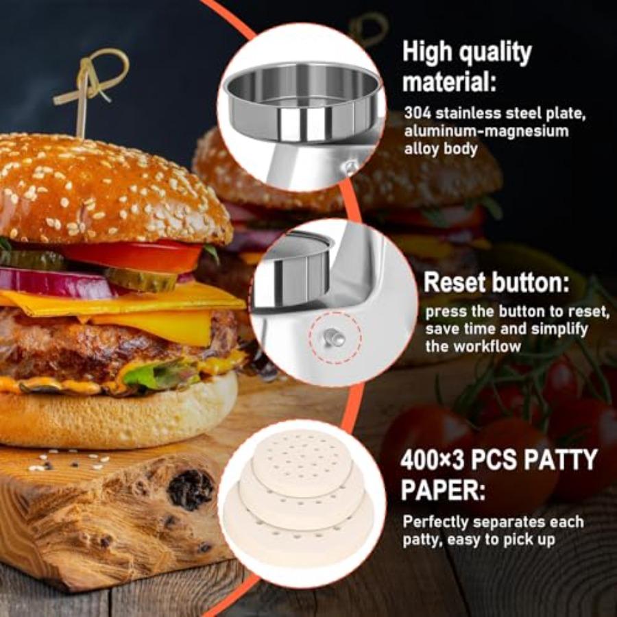 3-in-1 Commercial Burger Patty Maker Machine 4/5/6-inch Stainless Steel Heavy Duty Hamburger Press Professional Meat Patty Make