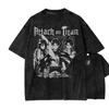 New ACID WASH TEE Attack on Titan Printed Tshirt Mens and Womens Washed Tshirt High Quality Vintage Cotton Tshirt Top