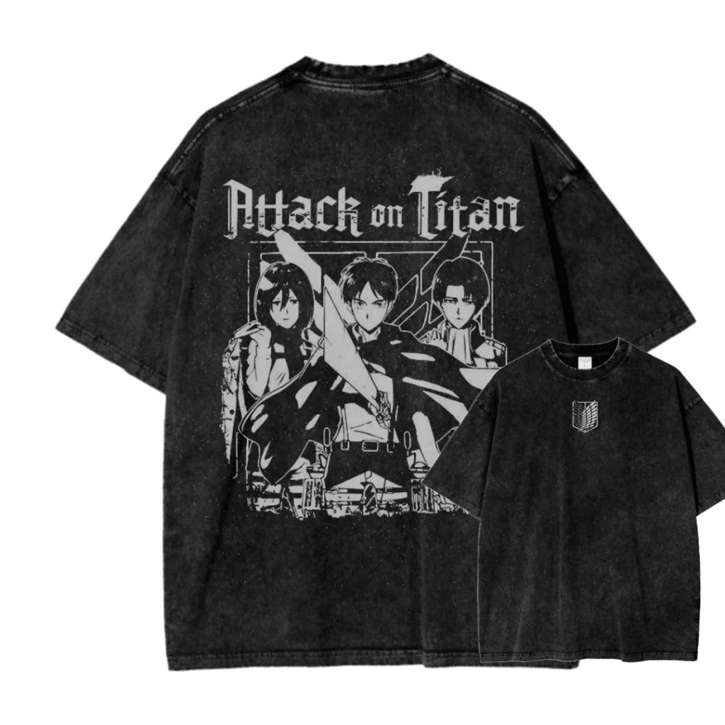 New ACID WASH TEE Attack on Titan Printed Tshirt Mens and Womens Washed Tshirt High Quality Vintage Cotton Tshirt Top