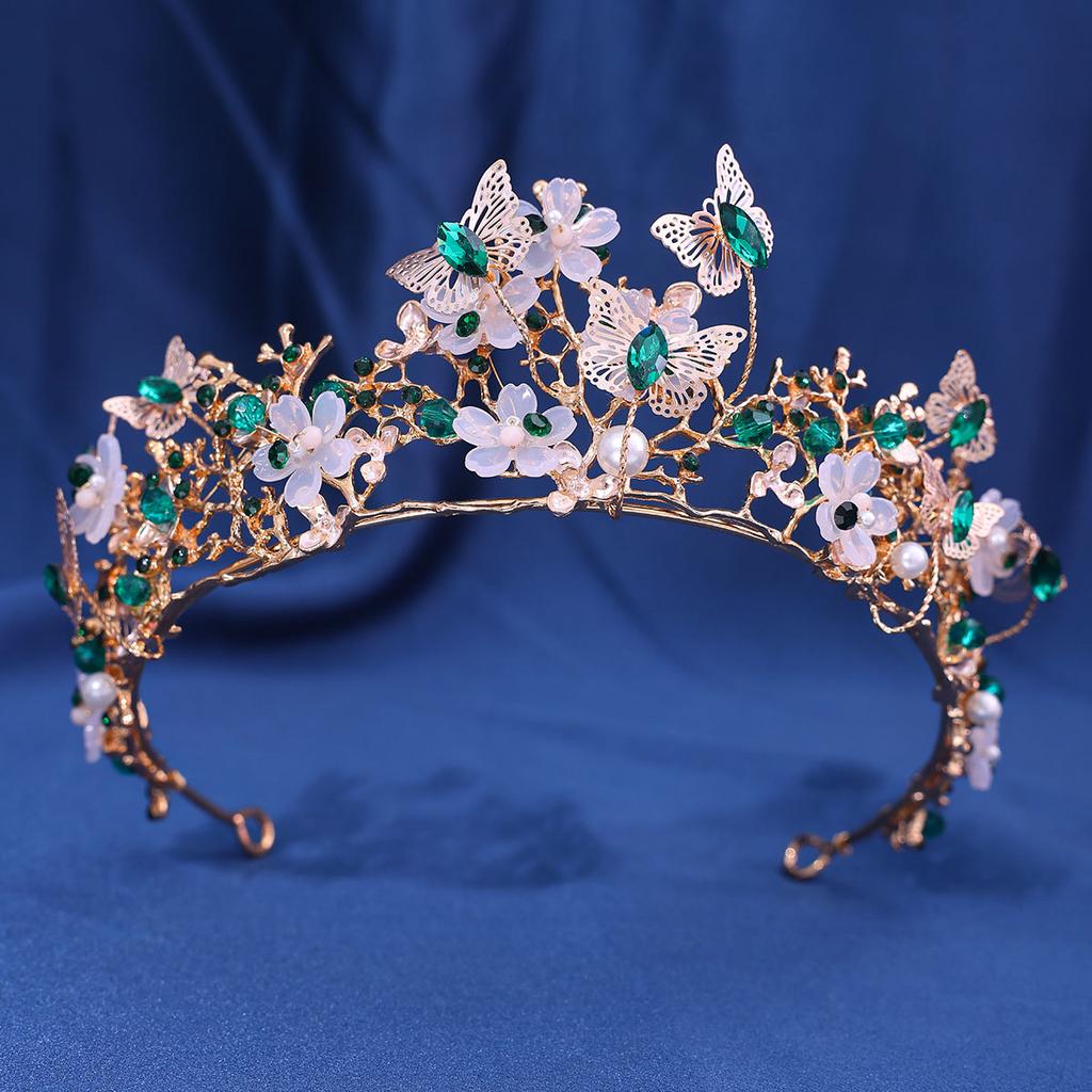 Exquisite Schmetterlinge Blumenkrone Handgefertigt Strass Prinzessin Festzugskronen Hochzeit Haarschmuck Brautdiademe Schmuck