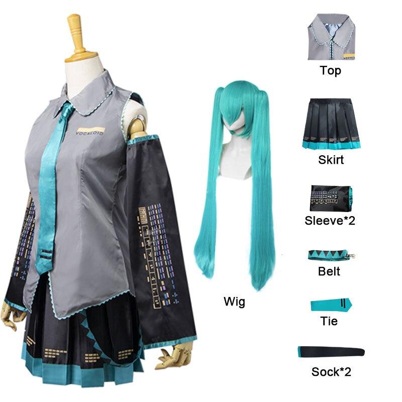 Costum Cosplay Anime Vocaloid Miku Rochie perucă Kawaii Ținute Cosplay Halloween Costume de carnaval pentru petrecere