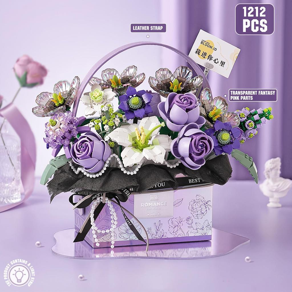 MEIEST Flower Bouquet Building Blocks Model Set Artificial Rose Handheld Gift Box for Valentine's Day Bonsai Plant Building Brick Toy Home Decoration