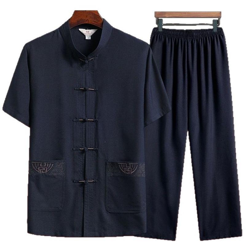 Tang Suit Men's Short-sleeved Suit Casual Chinese Style Hanfu Men's Tai Chi Suit Summer Morning Exercise Suit