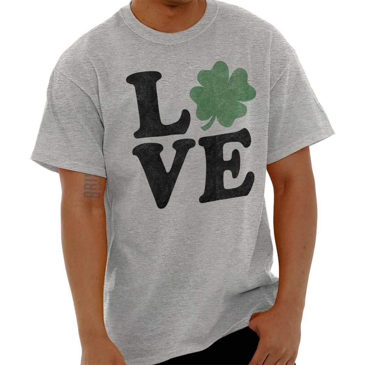 Love Ireland Irish Four Leaf Clover Luck Womens Graphic Crewneck T Shirt Tee L
