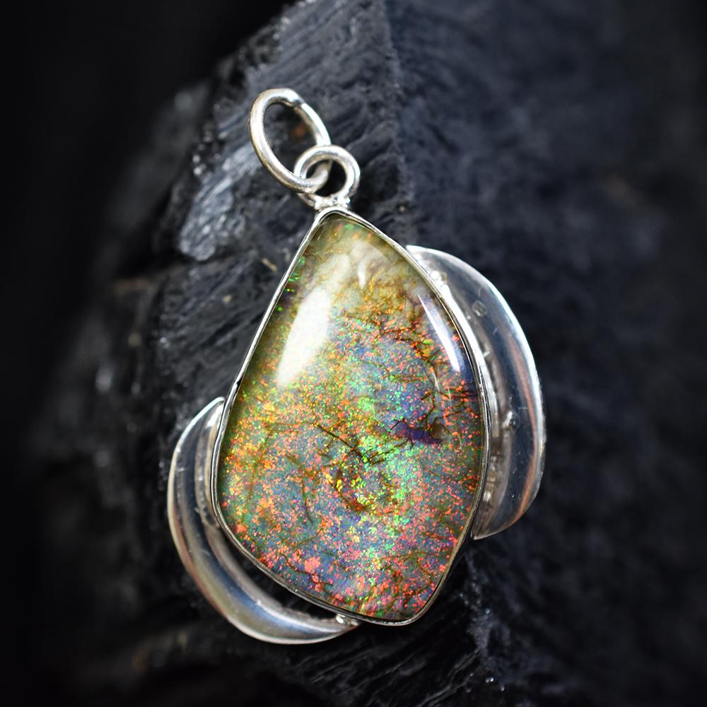 Natural Opal Pendant Multicolor 32.7 ct 925 Sterling Silver Fancy Cut October Birthday Birthstone
