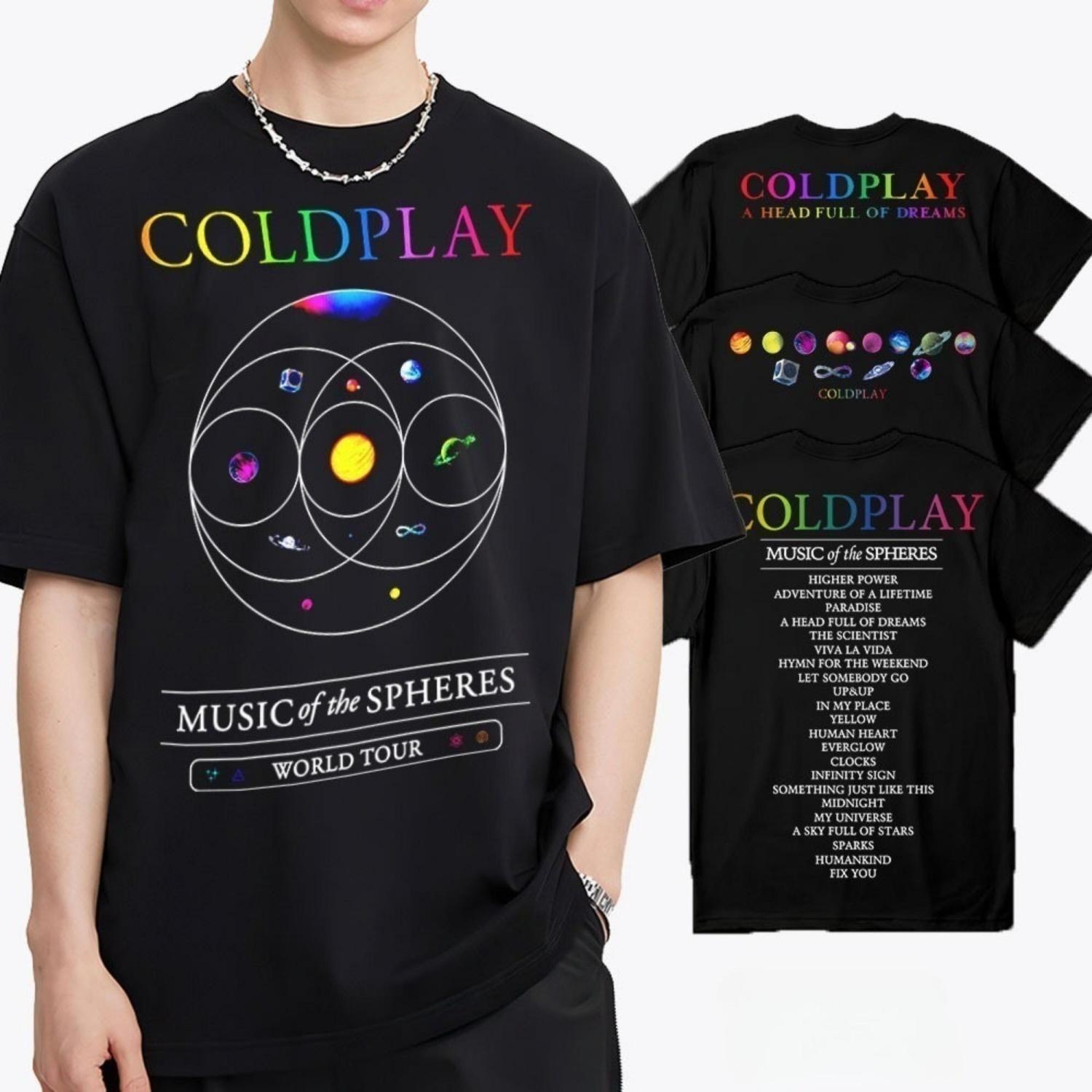 

Футболки Cold-play Music of The Spheres World Tour 2025 Футболки из хлопка Тяжелая футболка с графическим принтом Mental Fashion Футболки с коротким рукавом унисекс S чёрный