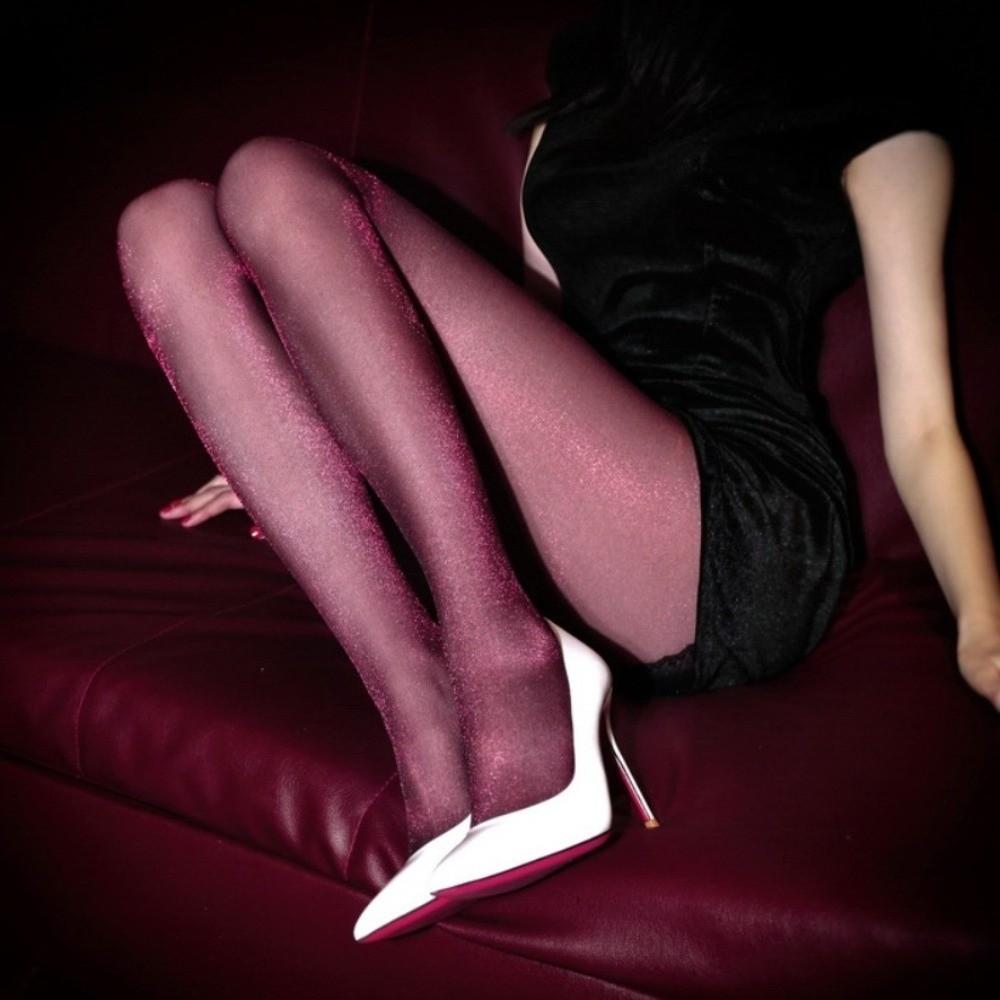 Transparent Glitter Socks Elastic Silk Stockings Bling Open Crotch Pantyhose  Party
