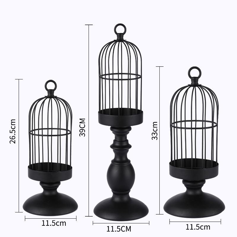 Černý kovový svícen Retro Bird Cage Svícen Jídelní stoly Středové díly Řemesla Svatební párty Domácí dekorace