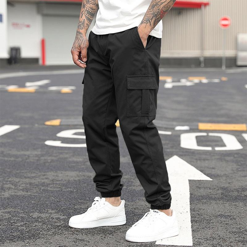 Pantaloni Cargo da Uomo a Vestibilità Rilassata con Polsini Elasticizzati e Coulisse in Vita
