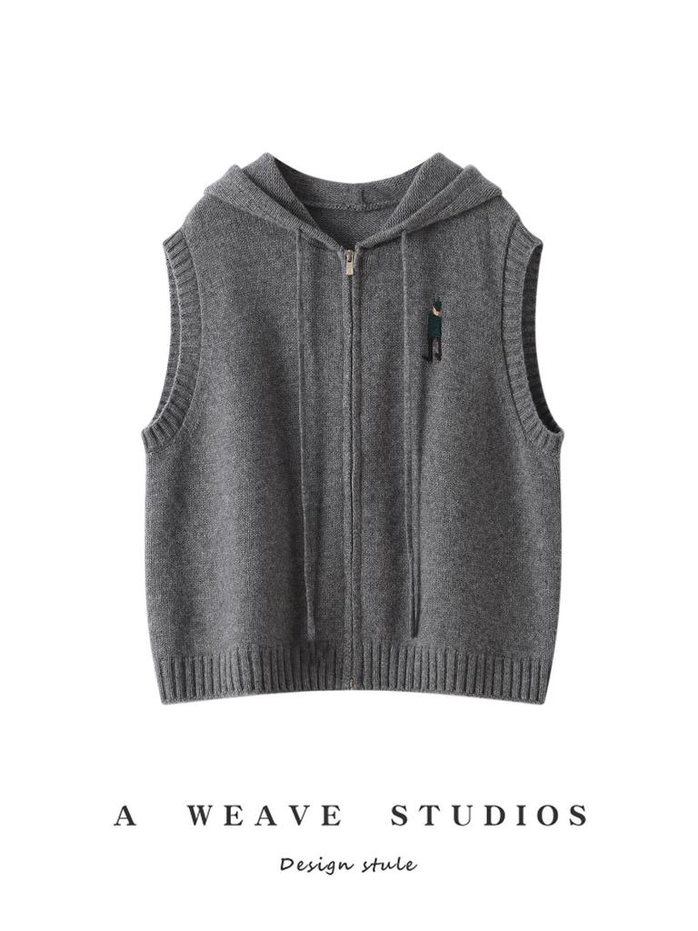 Women's Versatile Knit Hooded Vest Cardigan for Autumn/Winter