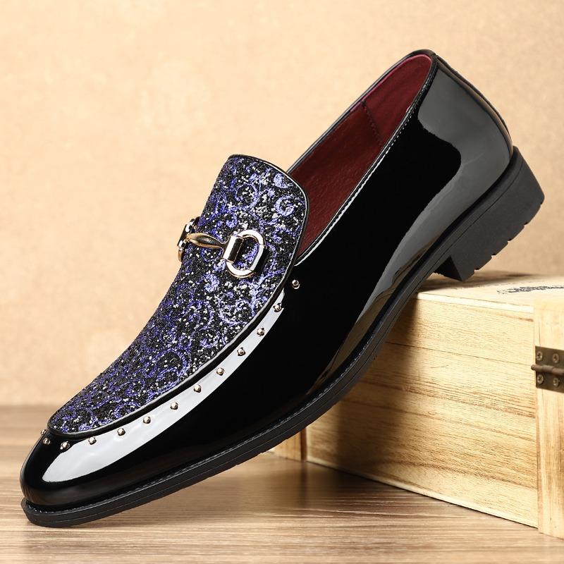 Fashion Men Dress Shoes Fashion Patent Leather Business Shoe Luxury Sequins Wedding Shoes for Men Classic Slip-On Loafers Designer Shoes