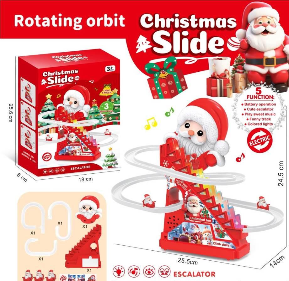 Santa Claus Automatic Stair Climbing Electric Track Slide Toy Early Education Remote Control Gift Red