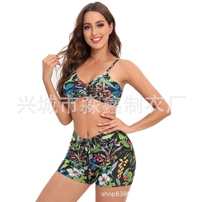 Women S Split Swimsuit Tie Side Bikini Briefs Floral Print Female Swimwear