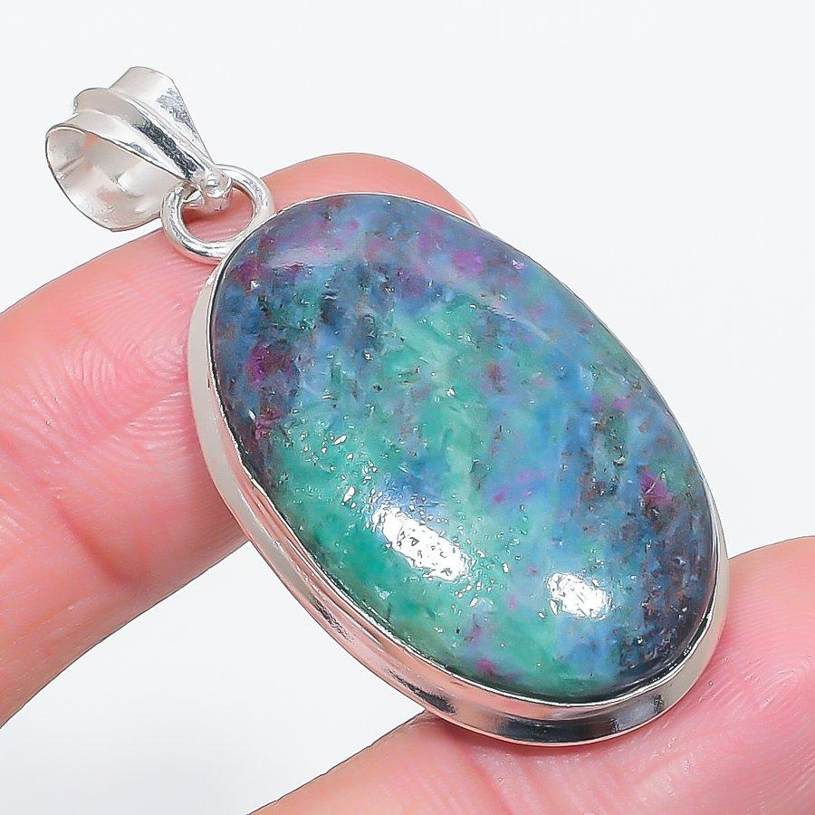

Natural Ruby Fuchsite Gemstone 925 Sterling Silver Jewelry Pendant 1.97 O9B12