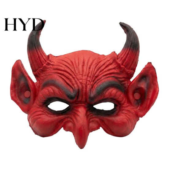 Duivel Cosplay Prop in Vintage Stijl, Enge Halloween Demon Schuim Masker voor Volwassenen, Rode Halve Lichtgewicht PU Horror Gezicht Maskerade Accessoires met