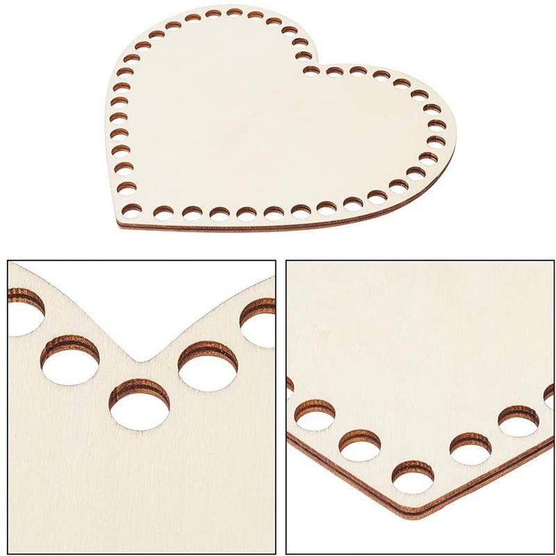Base in legno per cestino all'uncinetto a forma di cuore con fondo in legno naturale da 2 pezzi