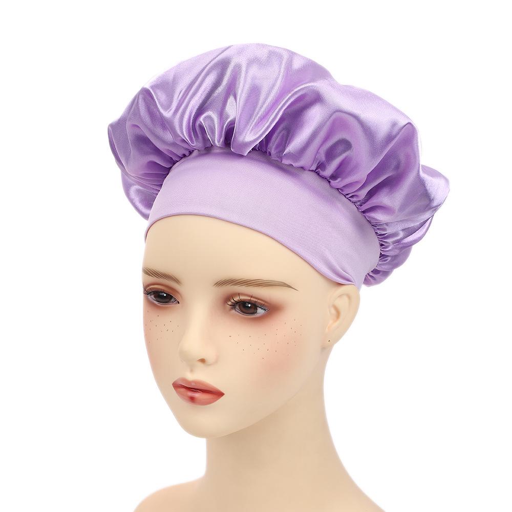 Wide Brim Satin Nightcap: Elastic Silk Hair Protection Scarf for Men & Women, Solid Color, Bath & Chemo Cap.