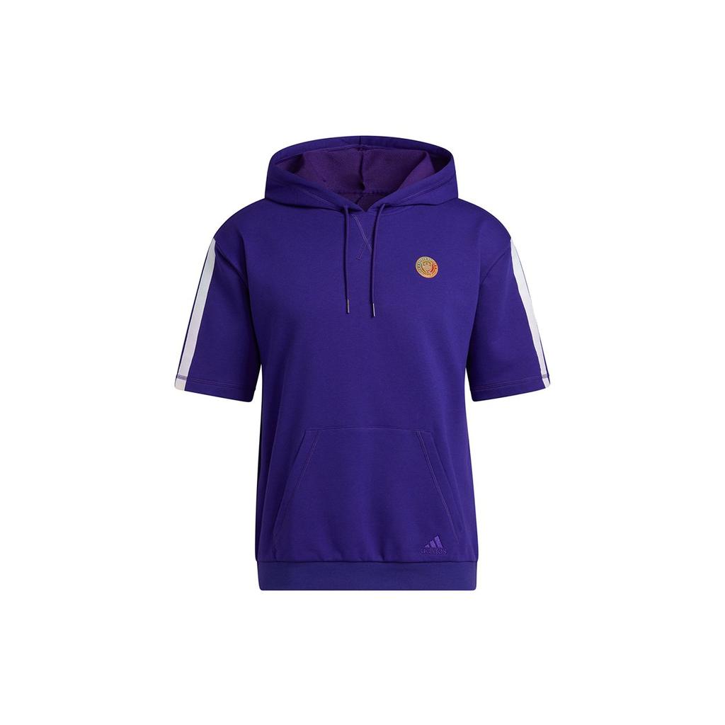 Adidas Basketball Sport Short Sleeve Hoodie Men Tops Blue Purple HB6759