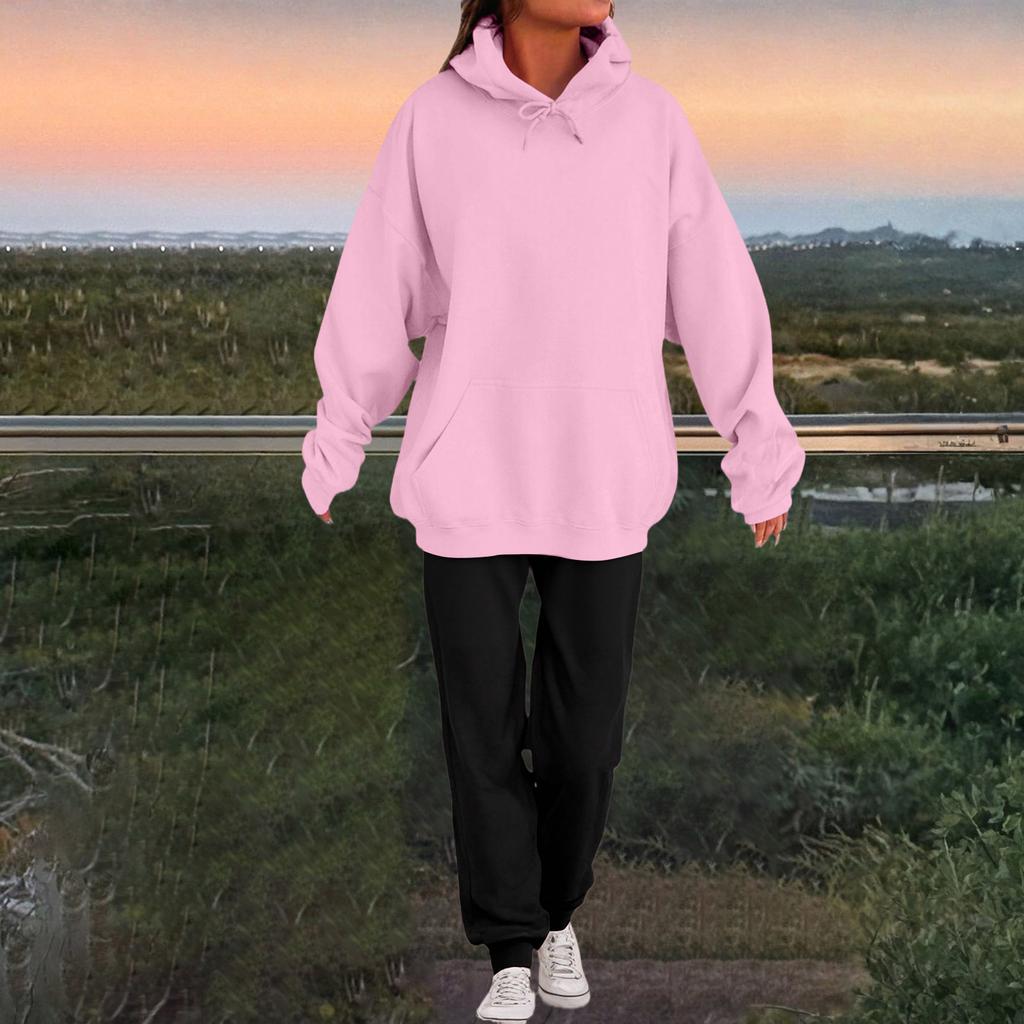 Women's Fashion Casual Solid Color Loose Hooded Sweatshirt Suit