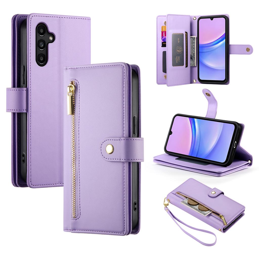 DF-011 For Samsung Galaxy A15 4G/5G Wallet Case Zipper Leather Phone Bag with Shoulder Strap