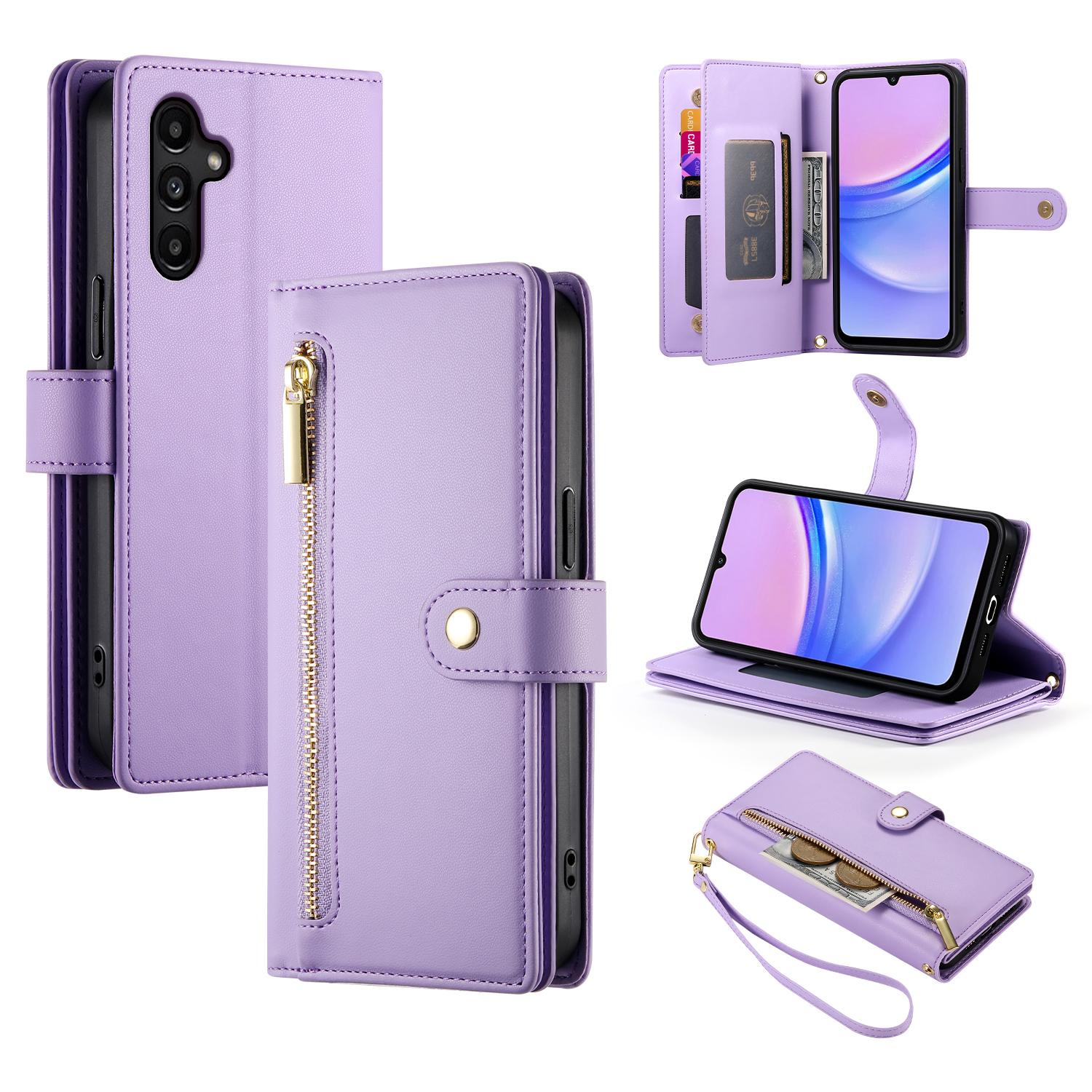 

DF-011 For Samsung Galaxy A15 4G/5G Wallet Case Zipper Leather Phone Bag with Shoulder Strap E