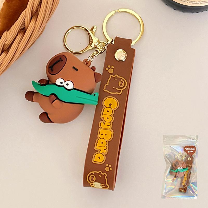 Cute Capybara Keychain Cartoon Animal Doll Keyring Lovely Bag Pendant Backpack Hanging Decoration Couple Gifts