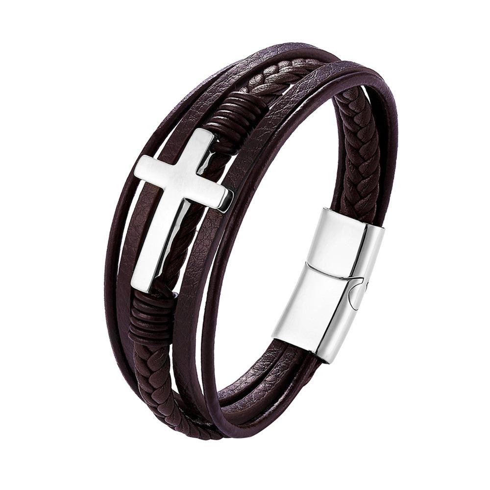 2026 Fashion Cross Bracelet Black Gold Steel Multi-layer Woven Bracelet Bracelet