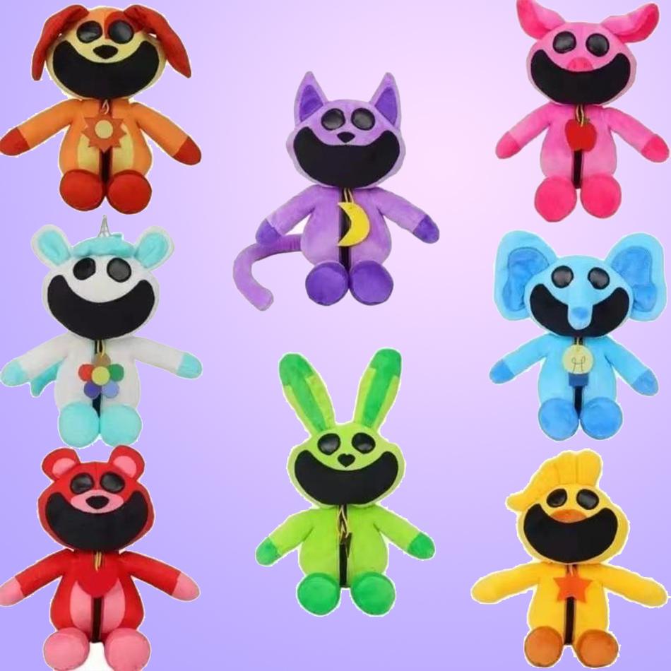 8 Smiling Critters Plush Toys Jumping House Cat Pup Bear Holding Plush Cat Pup Plush Doll Decoration Kawaii Soft Fill Toy Childr