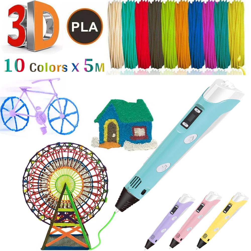 

10 Colours x 5M PLA Filament 3D Printing Pen Set Doodle Printer Drawing Gift For Kids - Available in Four Colors фіолетовий