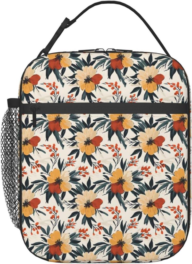Floral Lunch Box Insulated Lunch Bag for kids Girls Boys Women,Reusable Lunch Box Containers for Women Men,Durable Cooler Tote Bag Lunchbox for Office