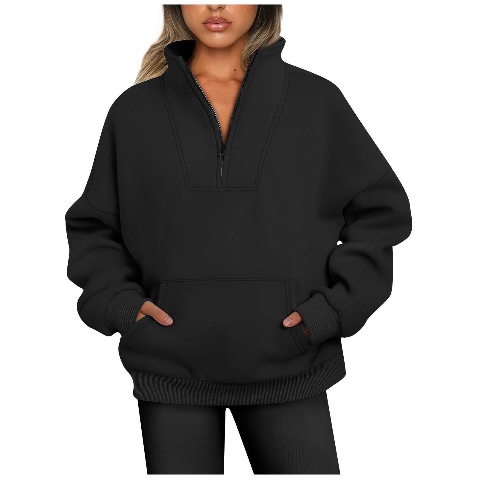 

Женский модный повседневный спортивный однотонный свитер с длинными рукавами S чёрный