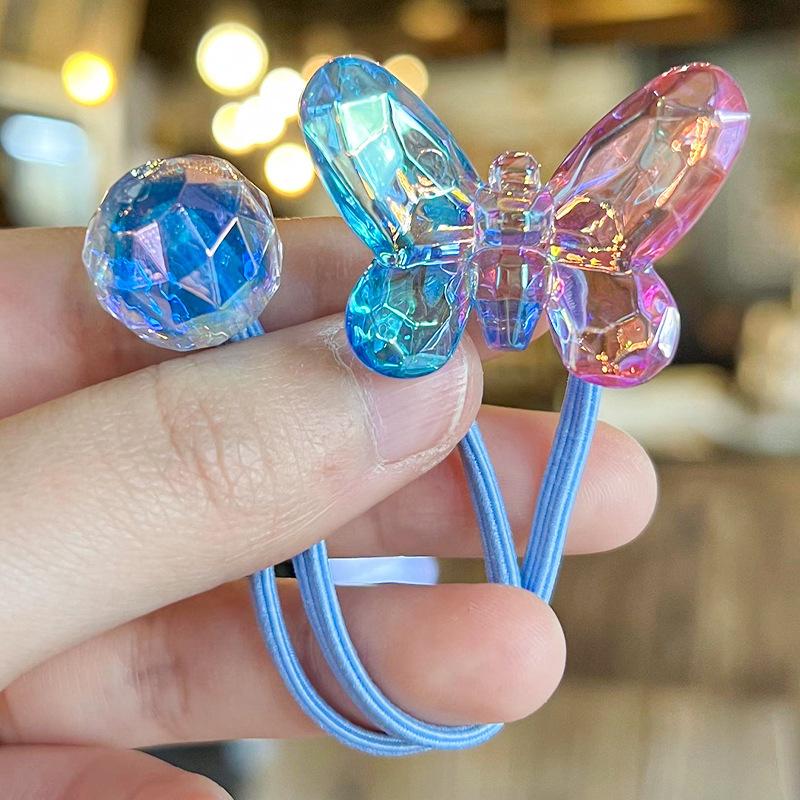 2PCS Lovely Cartoon Transparent Butterfly Girls Elastic Hair Bands Princess Hair Accessories Children Hair Ties Baby Headwear