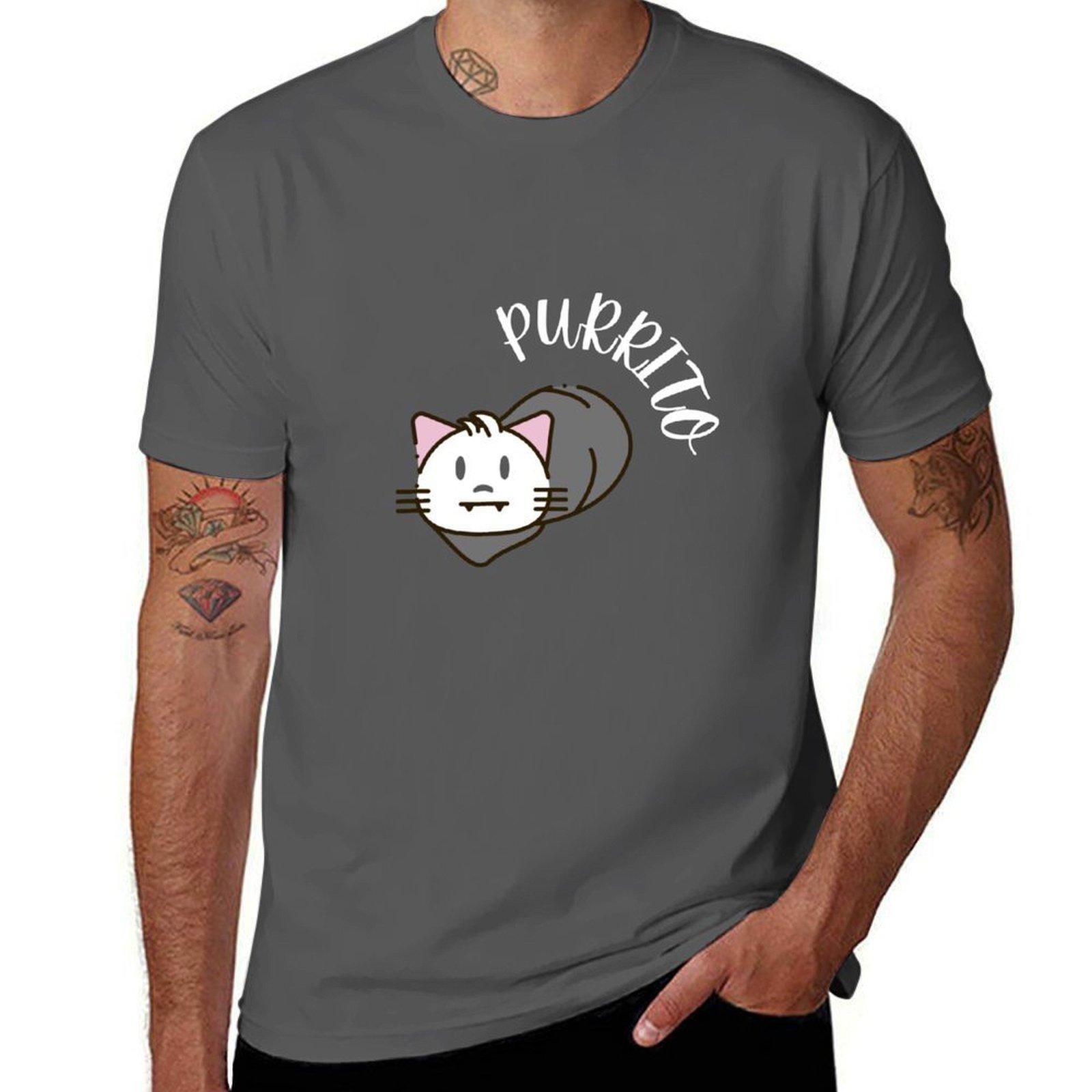 Футболка с котом Purrito футболки для мужчин графические смешные футболки для мужчин хлопковая смешная футболка 4XL