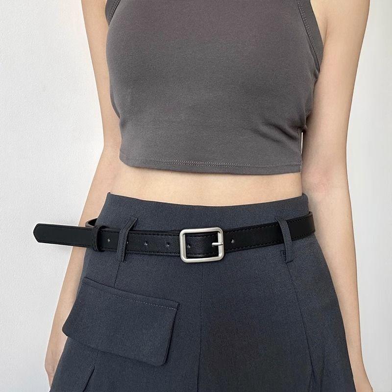 Fashionable Retro Women's Waist Belt Elegant Pu Material Versatile Square Buckle