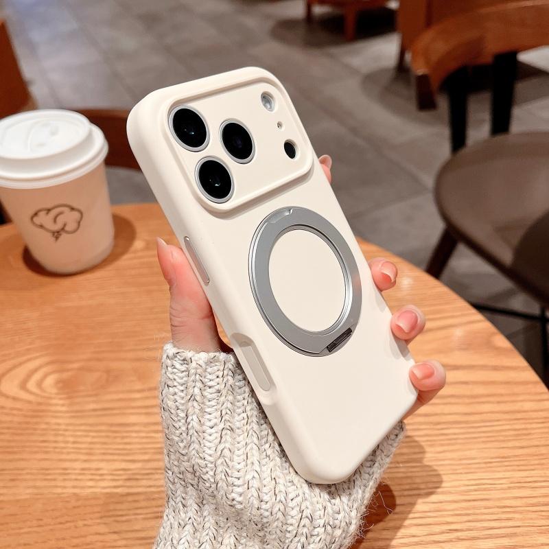 Liquid Silicone Jelly Case For Iphone 17 16 15 14 Pro Max Magnetic Baby Skin Touch Anti-Fingerprint 360° Rotation Stand Cover