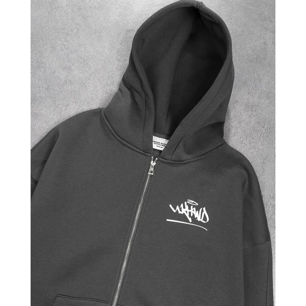 Costum sport casual Y2K cu hanorac cu fermoar larg, pantaloni drepți, set din două piese pentru cuplu, moale și confortabil, trend studentesc