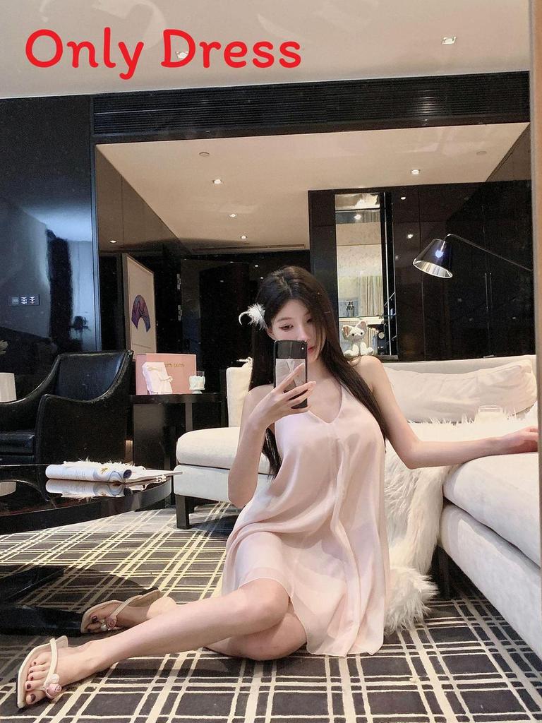 Pure Desire Backless Sleep Dress Women Summer Thin Satin Nightwear With Vneck For Home