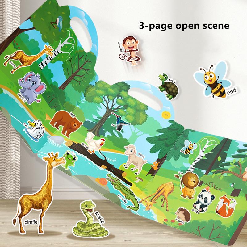 Reusable Cartoon Sticker Book for Kids Multiple Scenos DIY Puzzle Game Educational Learning Classic Toys for Child Age 2-4 Gifts