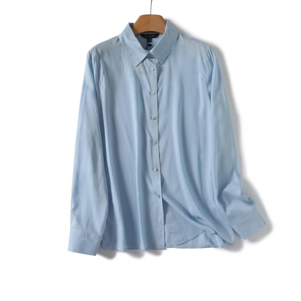 2025 Spring Women's Versatile Solid Color Single-Breasted Lapel Long-Sleeve Casual Commuter Shirt