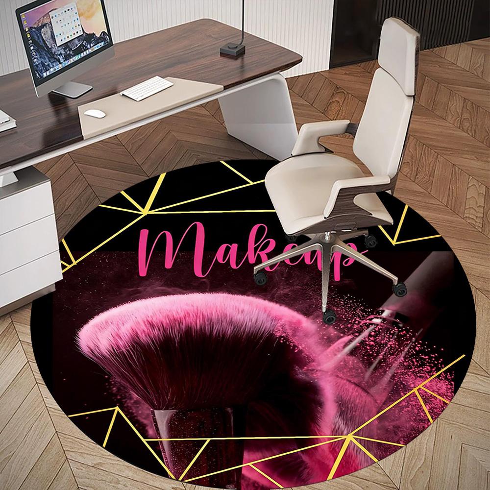 1pc Makeup Brush Round Chair Mat Office Area Rug - Non-Slip, Floor Mat for Office, Bedroom, and Indoor Decor P127282